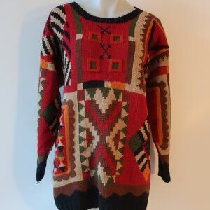 Mens Roberta Freymann Hammacher Schlemmer Red Multicolor Dense Cotton Sweater L*